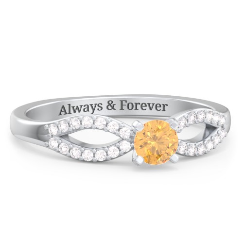 1/4 ct. Round Gemstone Split Engagement Ring with Accents – Sterling Silver with Citrine and White Premium Zirconia