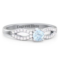 1/4 ct. Round Gemstone Split Peek-A-Boo Engagement Ring with Accents in 925 Sterling Silver with Aquamarine and White Premium Zirconia
