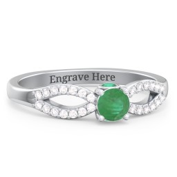 1/4 ct. Round Gemstone Split Peek-A-Boo Engagement Ring with Accents in 925 Sterling Silver with Emerald and White Premium Zirconia