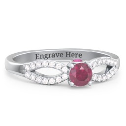 1/4 ct. Round Gemstone Split Peek-A-Boo Engagement Ring with Accents in 925 Sterling Silver with Ruby and White Premium Zirconia