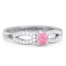 1/4 ct. Round Gemstone Split Peek-A-Boo Engagement Ring with Accents in 925 Sterling Silver with Pink Tourmaline and White Premium Zirconia