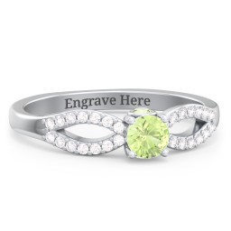 1/4 ct. Round Gemstone Split Peek-A-Boo Engagement Ring with Accents in 925 Sterling Silver with Peridot and White Premium Zirconia
