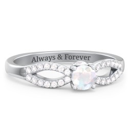 1/4 ct. Round Gemstone Split Peek-A-Boo Engagement Ring with Accents in 925 Sterling Silver with Opal and White Premium Zirconia