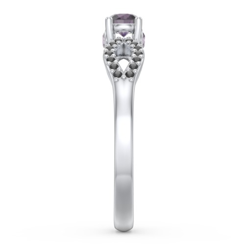 1/4 ct. Round Gemstone Split Peek-A-Boo Engagement Ring with Accents – Sterling Silver with Alexandrite and Black Premium Zirconia