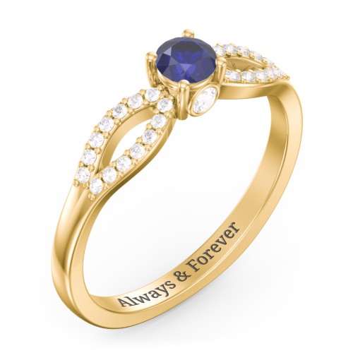 1/4 ct. Round Gemstone Split Peek-A-Boo Engagement Ring with Accents – 10K Yellow Gold with Blue Sapphire, White Premium Zirconia, and Cubic Zirconia