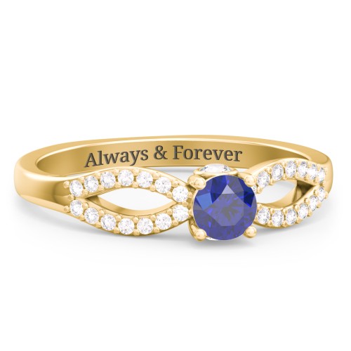 1/4 ct. Round Gemstone Split Peek-A-Boo Engagement Ring with Accents – 10K Yellow Gold with Blue Sapphire, White Premium Zirconia, and Cubic Zirconia