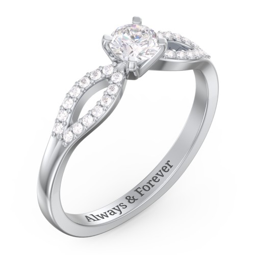 1/3 ct. Round Gemstone Split Engagement Ring with Accents – Sterling Silver with White Premium Zirconia