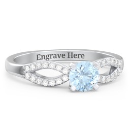 1/2 ct. Round Gemstone Split Engagement Ring with Accents in 925 Sterling Silver with Aquamarine and White Premium Zirconia