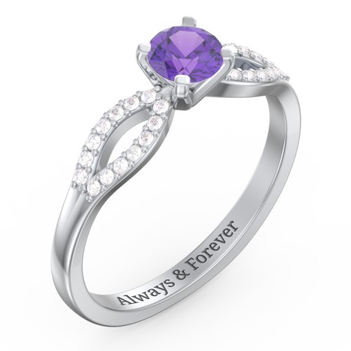 1/2 ct. Round Gemstone Split Engagement Ring with Accents – Sterling Silver with Amethyst and Diamond