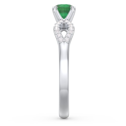 1/2 ct. Round Gemstone Split Engagement Ring with Accents – Sterling Silver with Emerald and Diamond