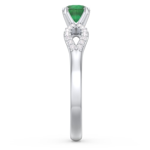 1/2 ct. Round Gemstone Split Engagement Ring with Accents – Sterling Silver with Emerald and White Premium Zirconia