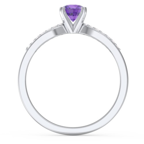 1/2 ct. Round Gemstone Split Engagement Ring with Accents – Sterling Silver with Amethyst and Diamond