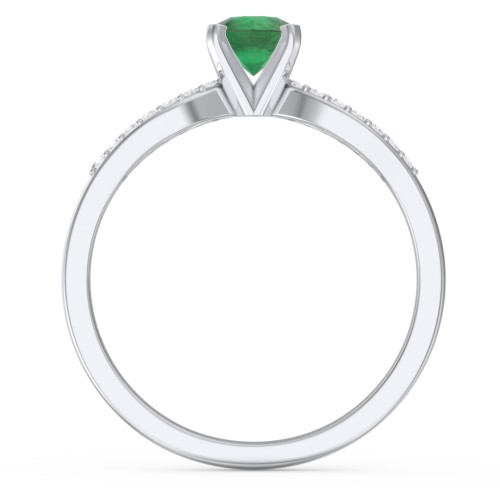 1/2 ct. Round Gemstone Split Engagement Ring with Accents – Sterling Silver with Emerald and White Premium Zirconia