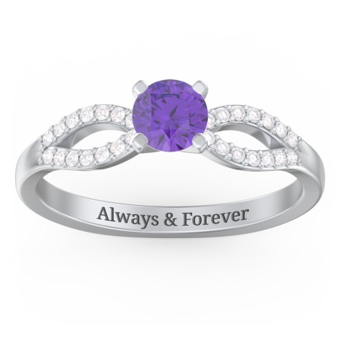1/2 ct. Round Gemstone Split Engagement Ring with Accents – Sterling Silver with Amethyst and Diamond