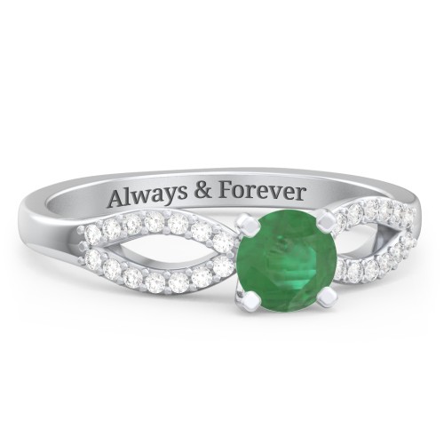 1/2 ct. Round Gemstone Split Engagement Ring with Accents – Sterling Silver with Emerald and White Premium Zirconia