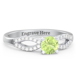 1/2 ct. Round Gemstone Split Engagement Ring with Accents in 925 Sterling Silver with Peridot and White Premium Zirconia