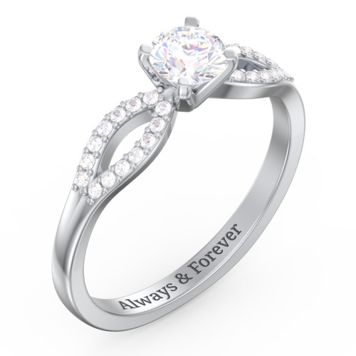 1/2 ct. Round Gemstone Split Engagement Ring with Accents – Sterling Silver with Lab Diamond