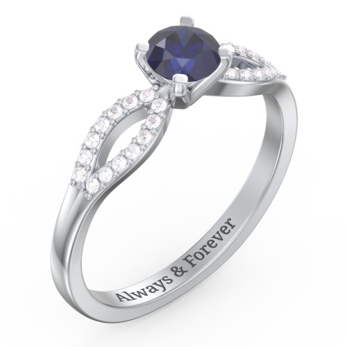 1/2 ct. Round Gemstone Split Engagement Ring with Accents – Sterling Silver with Blue Sapphire and Diamond