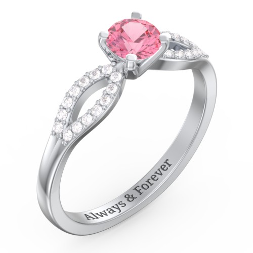 1/2 ct. Round Gemstone Split Engagement Ring with Accents – Sterling Silver with Pink Tourmaline and White Premium Zirconia