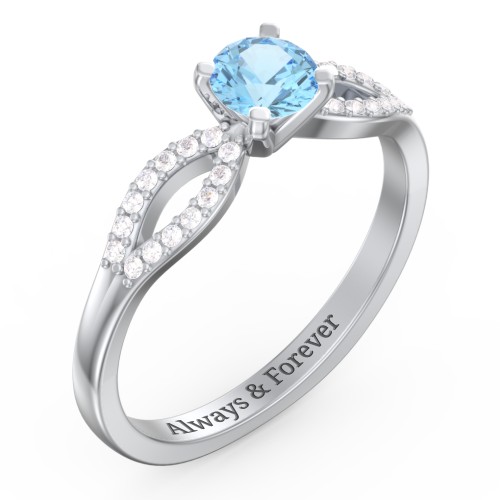 1/2 ct. Round Gemstone Split Engagement Ring with Accents – Sterling Silver with Blue Topaz and Diamond