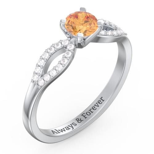 1/2 ct. Round Gemstone Split Engagement Ring with Accents – Sterling Silver with Citrine and White Premium Zirconia