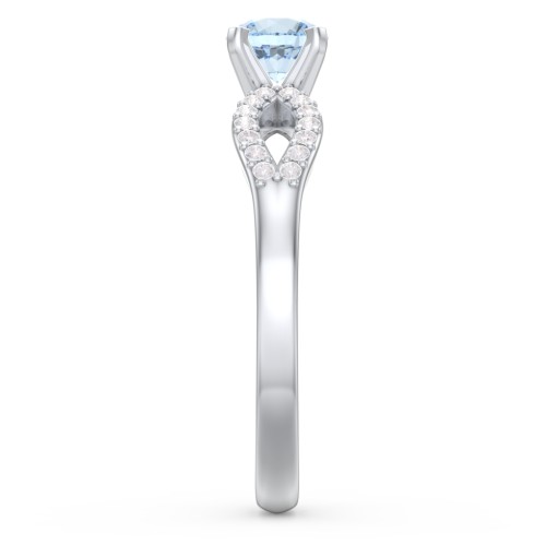 1/2 ct. Round Gemstone Split Engagement Ring with Accents – Sterling Silver with Aquamarine and Diamond