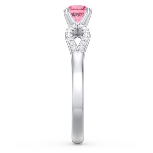 1/2 ct. Round Gemstone Split Engagement Ring with Accents – Sterling Silver with Pink Tourmaline and White Premium Zirconia