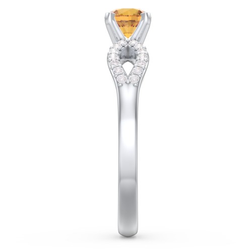 1/2 ct. Round Gemstone Split Engagement Ring with Accents – Sterling Silver with Citrine and Diamond