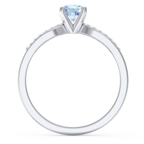 1/2 ct. Round Gemstone Split Engagement Ring with Accents – Sterling Silver with Aquamarine and Diamond