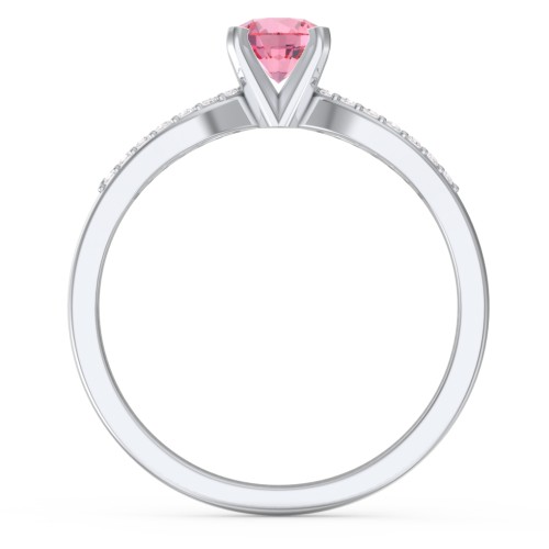 1/2 ct. Round Gemstone Split Engagement Ring with Accents – Sterling Silver with Pink Tourmaline and White Premium Zirconia