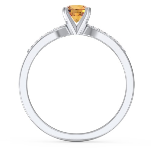 1/2 ct. Round Gemstone Split Engagement Ring with Accents – Sterling Silver with Citrine and White Premium Zirconia