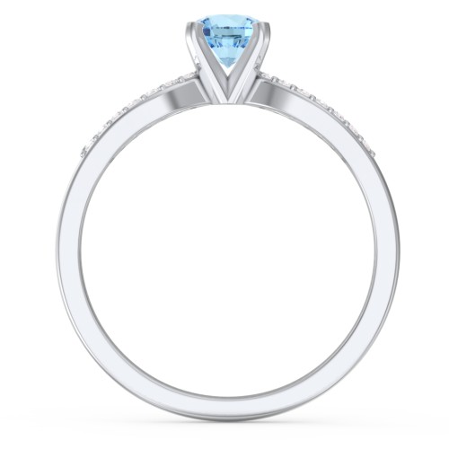 1/2 ct. Round Gemstone Split Engagement Ring with Accents – Sterling Silver with Blue Topaz and Diamond