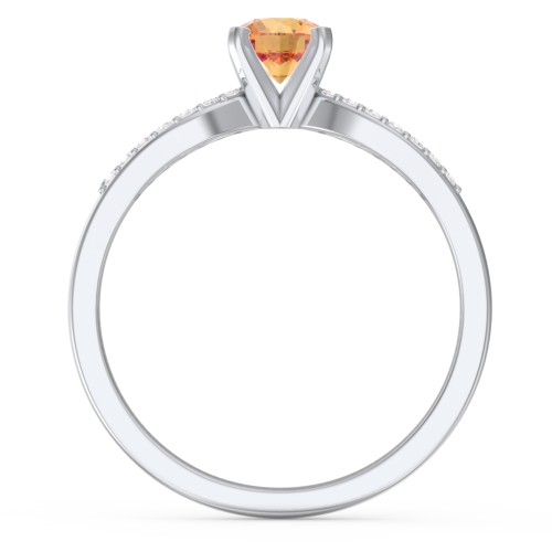 1/2 ct. Round Gemstone Split Engagement Ring with Accents – Sterling Silver with Citrine and White Premium Zirconia