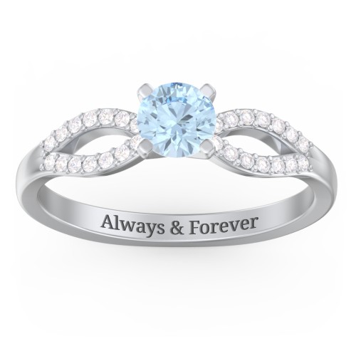 1/2 ct. Round Gemstone Split Engagement Ring with Accents – Sterling Silver with Aquamarine and Diamond
