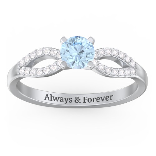 1/2 ct. Round Gemstone Split Engagement Ring with Accents – Sterling Silver with Aquamarine and White Premium Zirconia