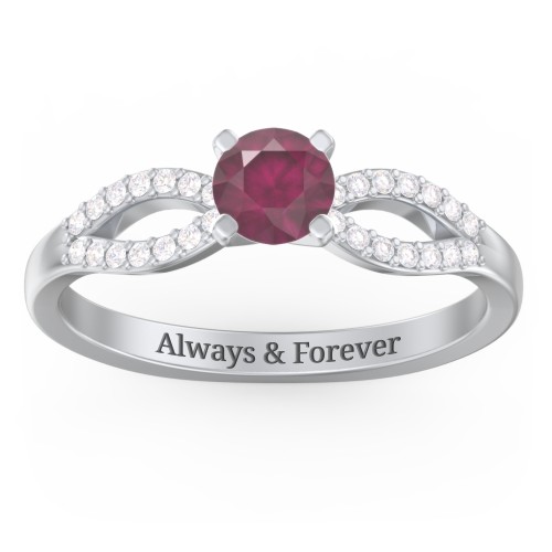 1/2 ct. Round Gemstone Split Engagement Ring with Accents – Sterling Silver with Ruby and Diamond