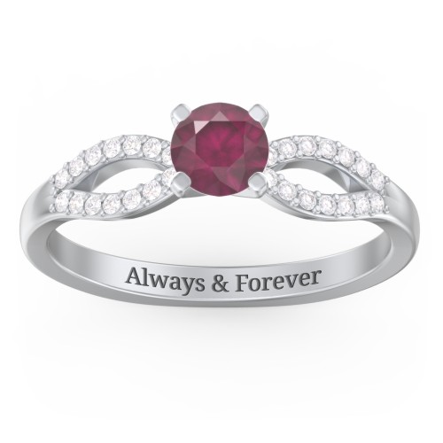 1/2 ct. Round Gemstone Split Engagement Ring with Accents – Sterling Silver with Ruby and White Premium Zirconia