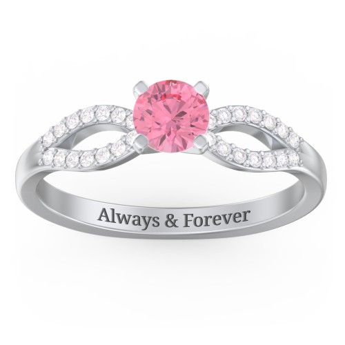 1/2 ct. Round Gemstone Split Engagement Ring with Accents – Sterling Silver with Pink Tourmaline and White Premium Zirconia