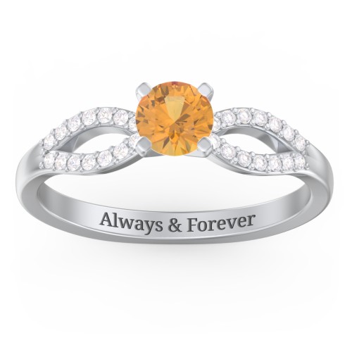 1/2 ct. Round Gemstone Split Engagement Ring with Accents – Sterling Silver with Citrine and Diamond