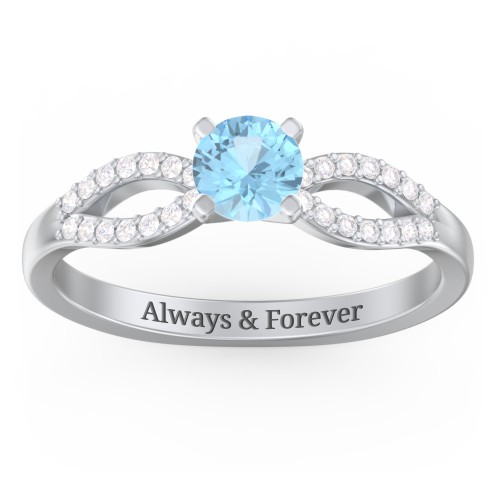 1/2 ct. Round Gemstone Split Engagement Ring with Accents – Sterling Silver with Blue Topaz and Diamond