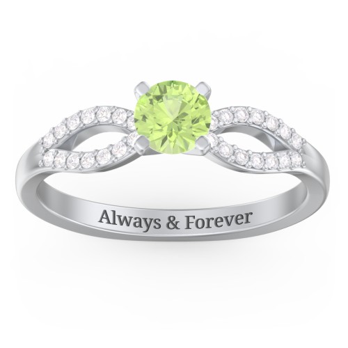 1/2 ct. Round Gemstone Split Engagement Ring with Accents – Sterling Silver with Peridot and White Premium Zirconia