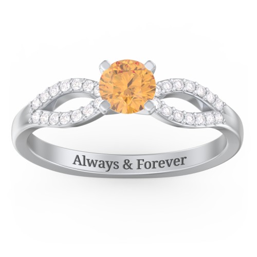 1/2 ct. Round Gemstone Split Engagement Ring with Accents – Sterling Silver with Citrine and White Premium Zirconia