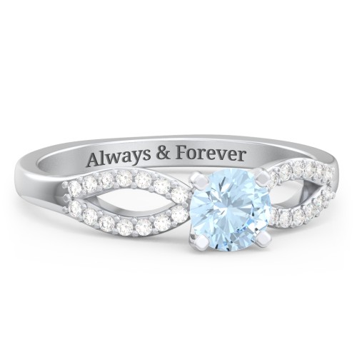 1/2 ct. Round Gemstone Split Engagement Ring with Accents – Sterling Silver with Aquamarine and Diamond