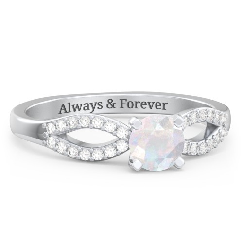 1/2 ct. Round Gemstone Split Engagement Ring with Accents – Sterling Silver with Opal and White Premium Zirconia