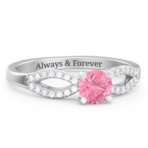1/2 ct. Round Gemstone Split Engagement Ring with Accents – Sterling Silver with Pink Tourmaline and White Premium Zirconia