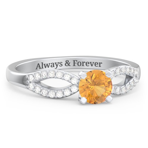 1/2 ct. Round Gemstone Split Engagement Ring with Accents – Sterling Silver with Citrine and Diamond