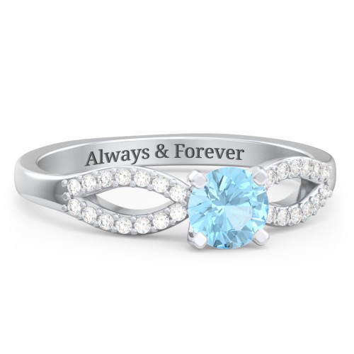 1/2 ct. Round Gemstone Split Engagement Ring with Accents – Sterling Silver with Blue Topaz and Diamond