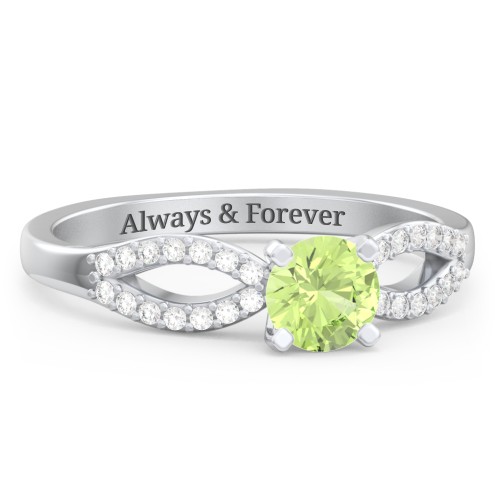 1/2 ct. Round Gemstone Split Engagement Ring with Accents – Sterling Silver with Peridot and White Premium Zirconia