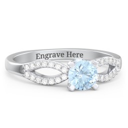 1/2 ct. Round Gemstone Split Peek-A-Boo Engagement Ring with Accents in 925 Sterling Silver with Aquamarine and White Premium Zirconia