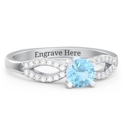 1/2 ct. Round Gemstone Split Peek-A-Boo Engagement Ring with Accents in 925 Sterling Silver with Blue Topaz and White Premium Zirconia